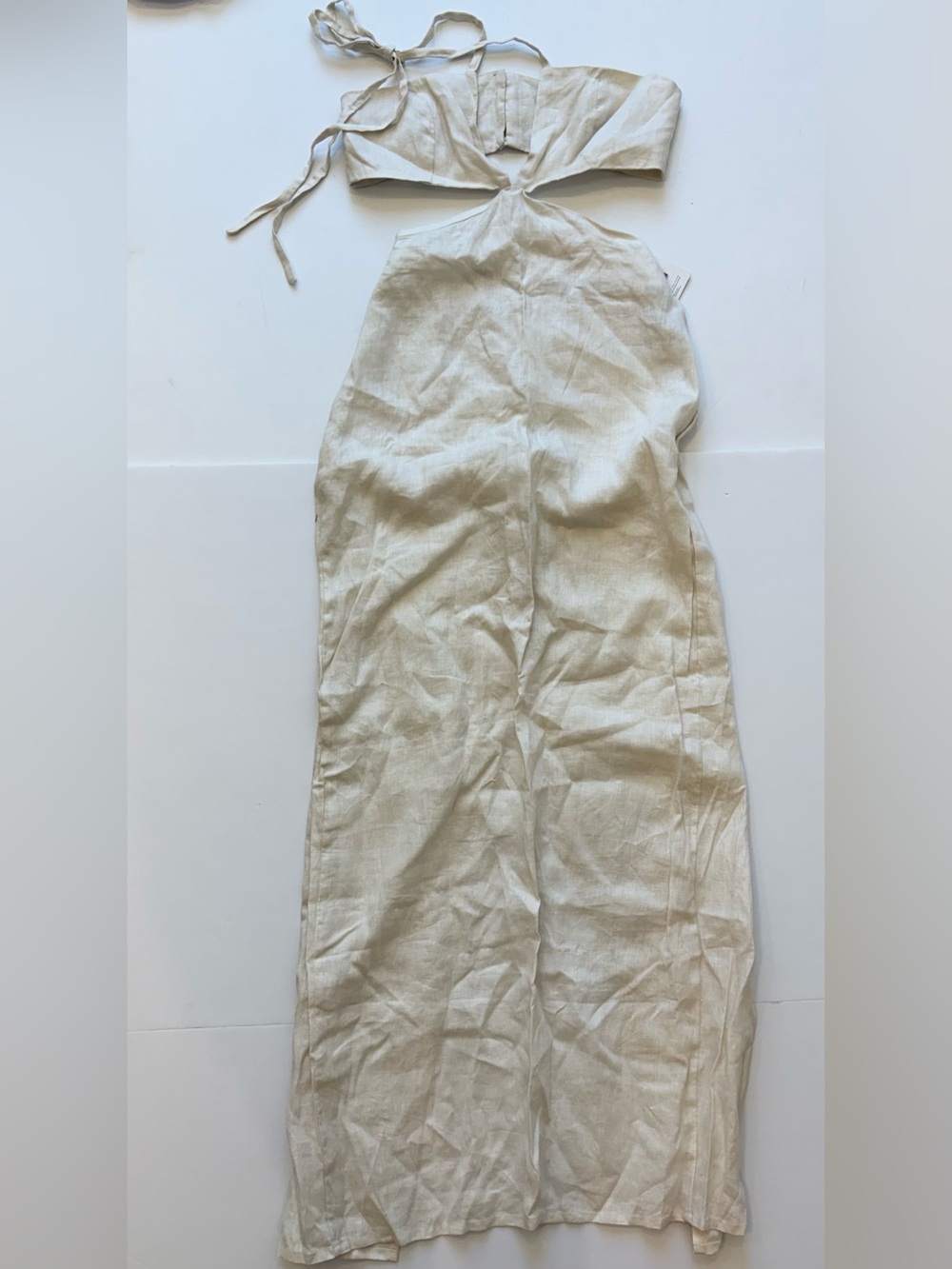 Encantadore Lightweight Cream Linen Halter Maxi Dress Cut Outs NWT Medium